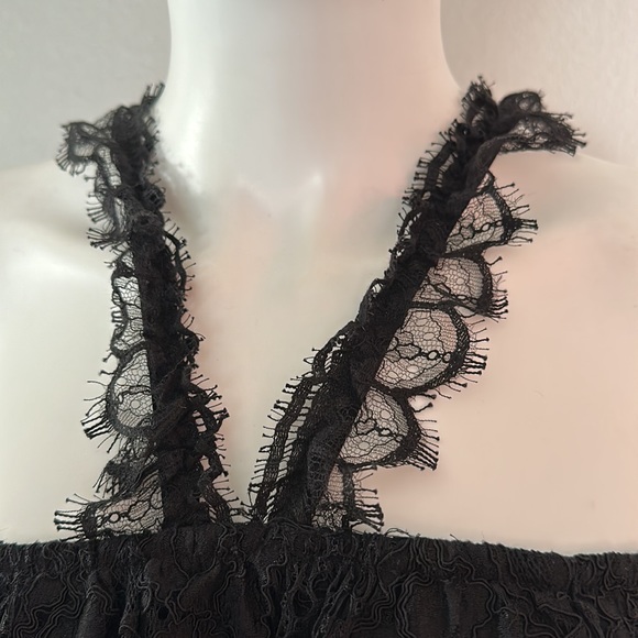 ALEXIS black lace tiered halter straps cocktail party dress S - Picture 4 of 8